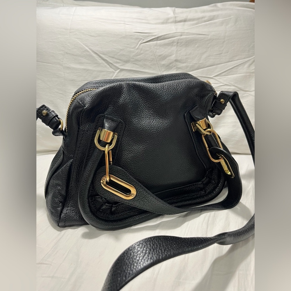 Chloe Paraty Black Satchel Bag With Gold Hardware
